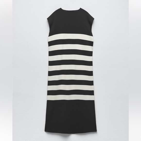 Zara STRIPED KNIT DRESS. Black/Ecru. Sizes S, M, L. New with Tags. - Picture 7 of 8